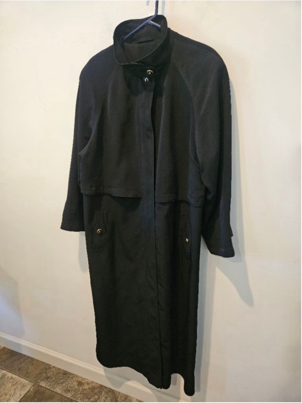 Women's Fleet Street Full Length Black Trench Coat Size 12 with Gold Accents